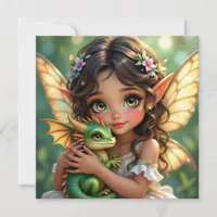 Brown Eyed Elven Fairy and Dragon  Card