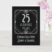 Art Deco 25th Silver Anniversary Names Black Card