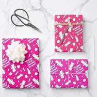 Girly Hot Pink Pad Pattern Text First Period Party Wrapping Paper Sheets