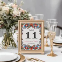 Mexican Fiesta Colorful Flowers Botanical Wedding Table Number