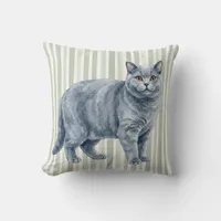 Chartreux Cat Watercolor Throw Pillow