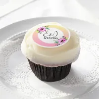 Pink and Yellow Petunias Wedding Personalized Edible Frosting Rounds