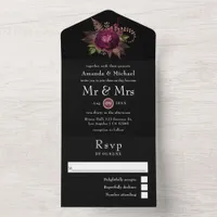 Burgundy - Marsala and Rose Gold Floral Wedding Al All In One Invitation