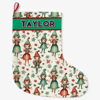 Personalized Vintage Elves Christmas Large Christmas Stocking