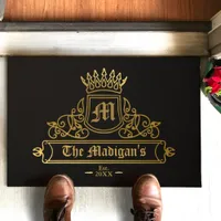 Gold Victorian Name Monogram Black Entry Door Mat