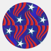 White Stars, Red Stripes and Blue Background Classic Round Sticker