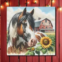 Pretty Pinto Brown and White Horse on Rustic Farm Metal Print