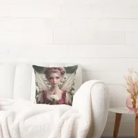 Beautiful January Fairy in Carnations Throw Pillow