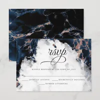 Navy Blue Rose Gold Watercolor Geode RSVP Card