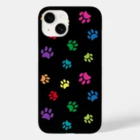Colorful Pet Paw Prints on Black Case-Mate iPhone 14 Case