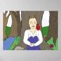 Hand drawn Lady Meditating in the Forest Poster