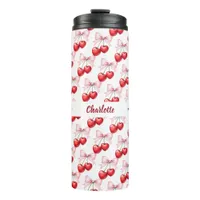 Cherry bow pink name thermal tumbler