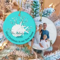 Coastal First Christmas New Home Aqua Blue Photo Ceramic Ornament