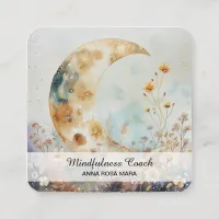 *~* Ethereal Crescent Moon Flowers QR Floral AP70 Square Business Card