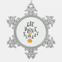 Eat Drink And Be Scary Happy Halloween Vintage Coo Snowflake Pewter Christmas Ornament