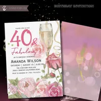 40 and Fabulous Floral Champagne Birthday  Invitation