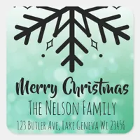 Black and Green Snowflake Personalized Christmas Square Sticker