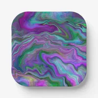 Purple, Green and Blue Fluid Art Marble   Paper Plates