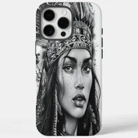 A fierce Indian girl warrior adorned with feathers iPhone 16 Pro Max Case