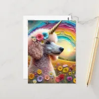 Adorable Poodle Unicorn in Wildflowers Postcard