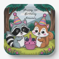 Squirrel and Raccoon cute Birthday Paper Plates