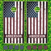American Flag Patriotic Family Name Rustic Cornhole Set