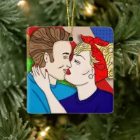 Merry Christmas Lover | Retro Couple Kissing  Ceramic Ornament