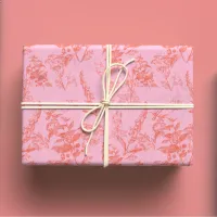 Bright Pink & Orange Neon Vintage Wildflower  Wrapping Paper Sheets