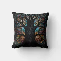 Tree Of Life Stained Glass Mosaic Art  Throw Pillow