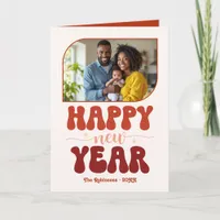 Retro Cherry Happy New Year Retro Groovy Photo Holiday Card