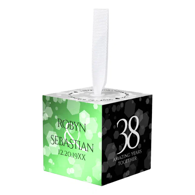 Elegant 38th Emerald Wedding Anniversary Cube Ornament