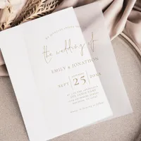 Minimalist Gold Text Overlay Wedding Vellum Invitations