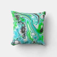 Lime Green and Aqua Blue Bubble Abstract Art Throw Pillow