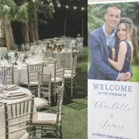 Wedding Welcome Just Married Photo White And Blue Retractable Banner