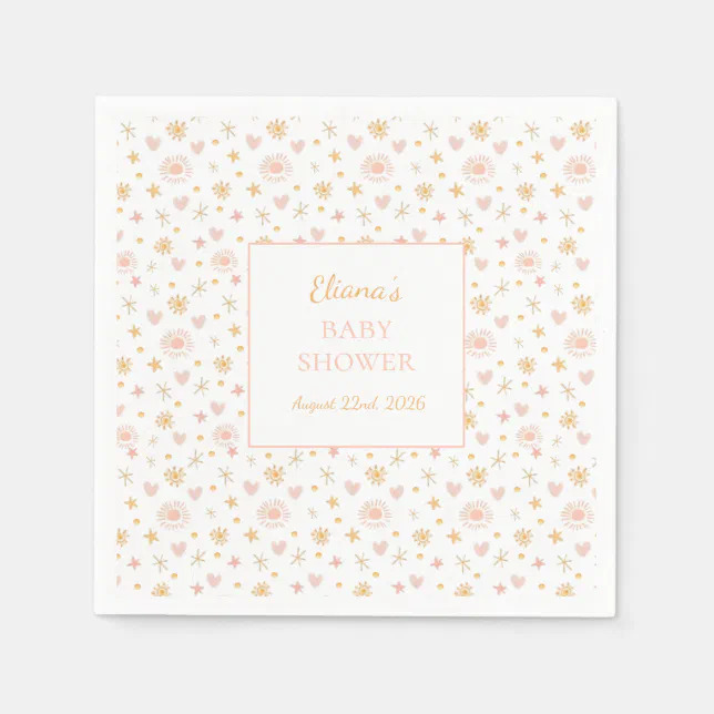 Cute Pink and Orange Sunshine Theme Baby Shower  Napkins