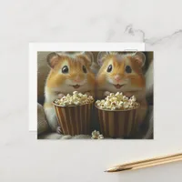 Cute Hamsters With Popcorn For movie Night Postcard
