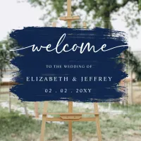 Modern Navy Brush Strokes Wedding Welcome  Acrylic Sign