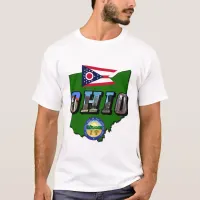 Ohio State Map, Picture Text, Flag and Seal T-Shirt