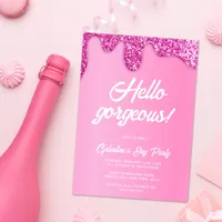 Pink Girly Glitter Gorgeous Galentine's Day Party Invitation