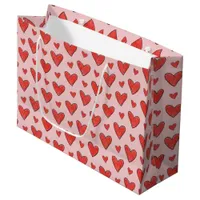 Red Hearts on Pink Child's Coloring Pattern Large Gift Bag