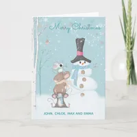 Cute Mice and Snowman Custom Typography Card