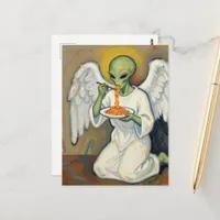 Green Angel Alien Eating Spaghetti Postcard