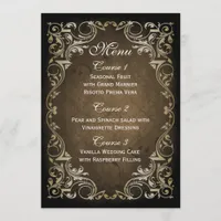 Rustic Regal Ornamental Brown And Gold Wedding Menu