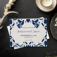 Mexican Otomi Blue Floral Elegant Fiesta Wedding Save The Date