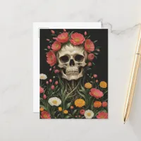 Human Skeleton in Flowers Postcard