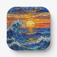 Oceanic Coastal Ocean Waves Sunset   Paper Plates