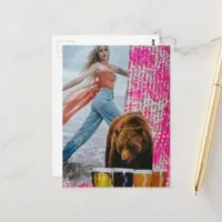 A Woman Who Chose The Bear surreal collage Postcard