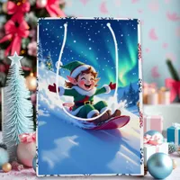 Joyful Christmas Elf Sledding  Medium Gift Bag