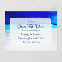 Blue Beach Ocean Themed Wedding Save the Date Announcement Postcard