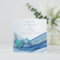 Hummingbird and blue wave Birthday invitation 